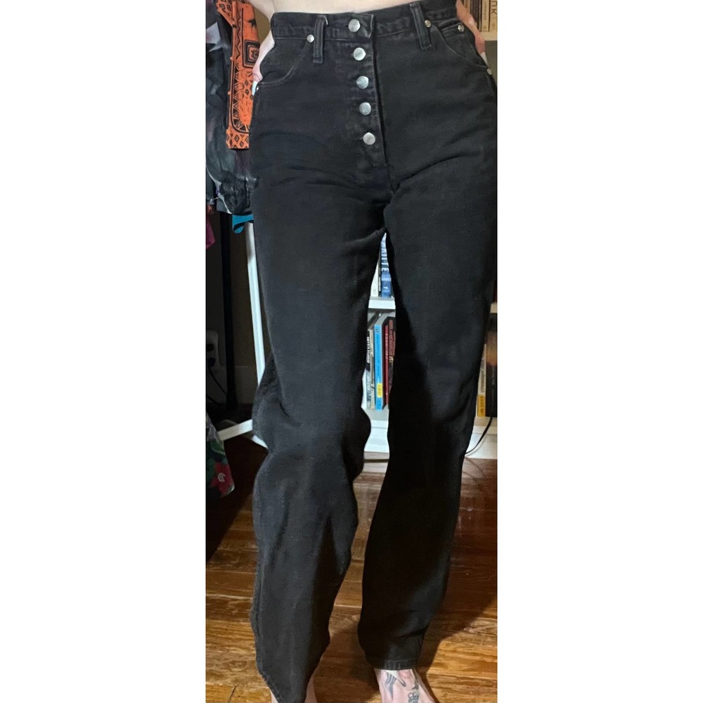 Vtg 90s Black Wrangler 5 Button Fly Straight Leg Jeans 26"
